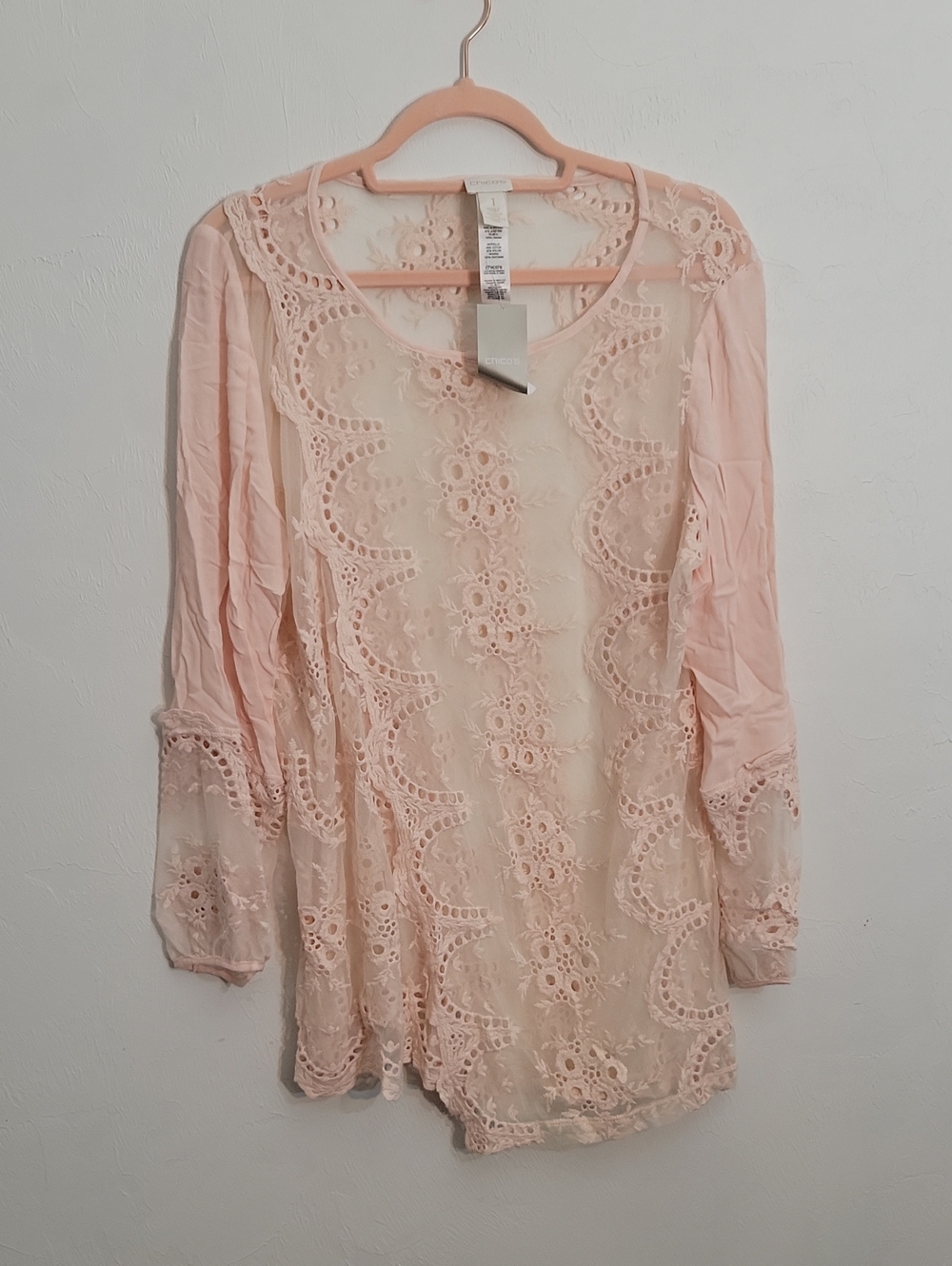 Chico's Soft Blush Lace-Trim Long Sleeve Tunic